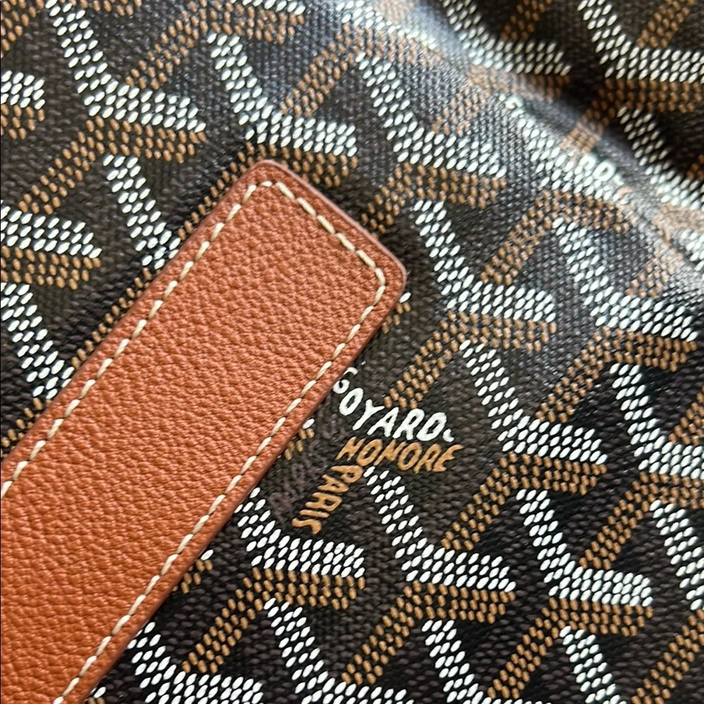 Goyard Patterned Canvas Briefcase with Black and Brown Trim